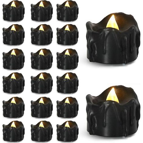 12 bougies électroniques noires en forme de larmes – LED sans flamme, sécurité enfants/animaux, idéales pour Halloween, Noël et décoration intérieure (1/5)