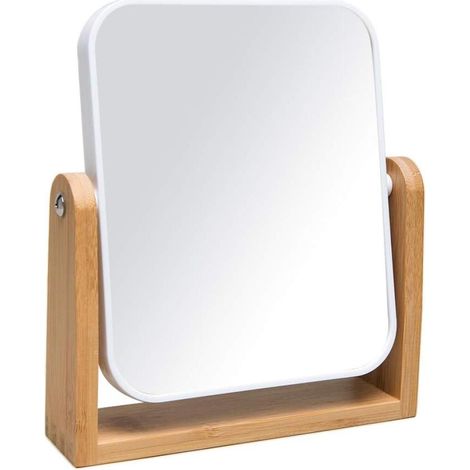Miroir maquillage avec support bambou naturel grossissant double face 360° (1/5)
