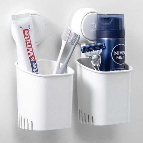 Lot de 2 Porte-brosses à Dents à Ventouse pour Douche, Support Amovible pour Salle de Bain, Brosse à Dents électrique, Dentifrice, Vaisselle pour Cuisine, sans Perçage, étanche