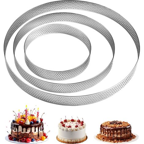 3 Piece Pie Circle, Diameter 3.9/5.9/20 cm, Pastry Circle, 20 cm, Stainless Steel, Perforated Pie Circle, Cake Pan, Pizza Muffin Mould (1/5)