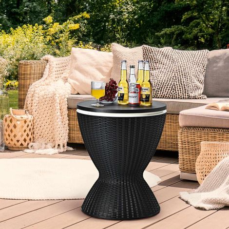 Mesa auxiliar 3 en 1, nevera portátil de 30 litros, taburete, mesa de jardín, refrigerador de hielo ajustable en altura, negro