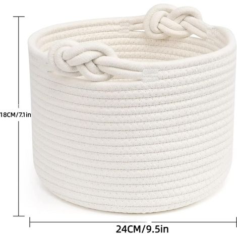 Cesta de ropa de algodón tejido con asas – Cesta de almacenamiento apilable para ropa, juguetes, sábanas, sala de estar y dormitorio (blanca) (1/4)
