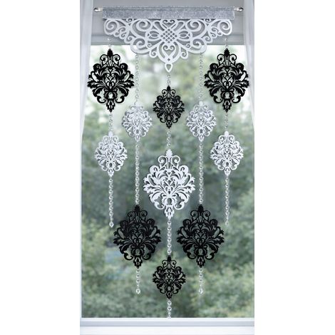 Tenda moderna EKRAN traforata con ghirlanda di cristalli GLAMUR Z16 bianco nero