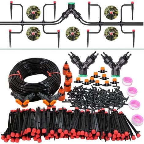 (Kit Lx45m) Système d'irrigation goutte à goutte avec tuyau de 1/4'', kit d'arrosage réglable à 4 jets pour fleurs et légumes de jardin (1/4)
