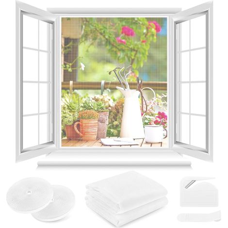 Moustiquaire Fenêtre 2 Ensembles - 100 x 100 CM - BLANC, Aucun perçage n'est nécessaire, AVEC Découpeur, Adhésif, Découpable à la Dimension Souhaitée