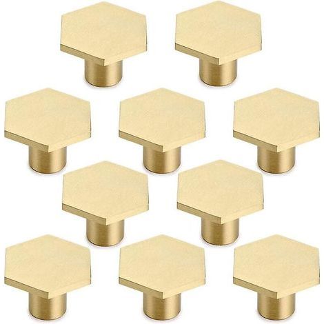 10 pomelli esagonali per cassetti, maniglie per mobili a foro singolo per armadi, cassettiere e ante, con viti, colore oro. (1/4)