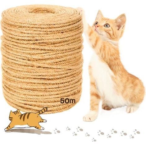 Corde en sisal pour griffoir pour chat, 6 mm x 50 m, corde à griffer pour arbre à chat, décoration, jardinage et loisirs créatifs (1/5)