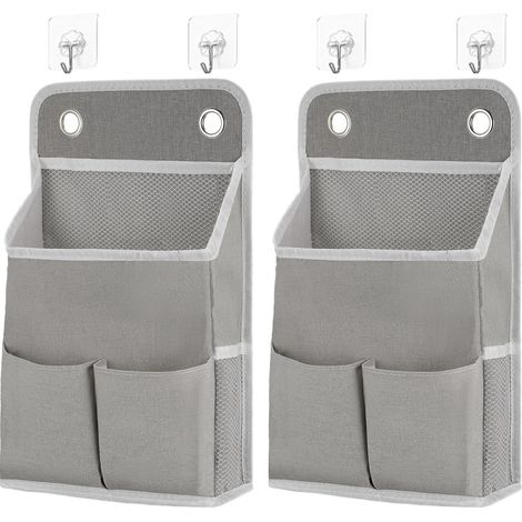 2 Pièces Organisateur de Rangement Suspendu, Sac Mural avec 4 Crochets et Poches, Gris - Pliable pour Porte, Chambre, Salle de Bain, Bureau (1/4)