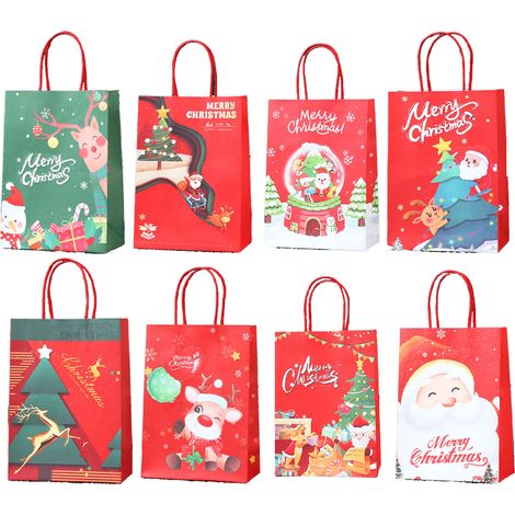 Lot de 16 sacs cadeaux en papier, 2 tailles, 8 motifs, multifonctionnels, pour mariages, fêtes et anniversaires. (1/5)