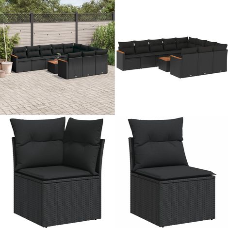 11-tlg. Garten-Sofagarnitur mit Kissen Schwarz Poly Rattan - Gartenmöbel Set - Outdoor Lounge - Rattan Gartenset - Esstisch - Gartenstuhl - Home & Living (1/5)