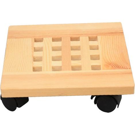 Plateau de pot de fleurs en bois carré de 25 cm de diamètre, support de fleurs mobile avec base de pot de fleurs à roulettes, 2 pièces (1/5)