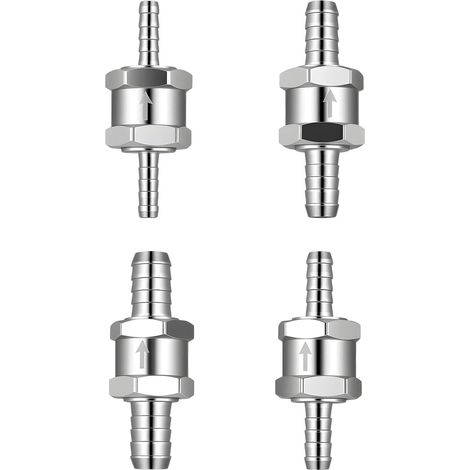 Lot de 4 Clapets Anti-Retour Carburant Aluminium 6 8 10 12mm Valve Unidirectionnelle, Essence Diesel, Systèmes Carburateur Basse Pression, Automobile Moto Bateau (1/5)