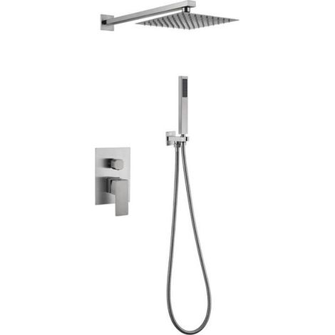 Kit Douche Encastrable 8" Argent Brossé, Mitigeur & Douchette à Main, Système de Douche Salle de Bain GROOFOO (1/5)