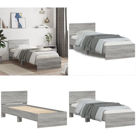 Bettgestell mit Kopfteil Grau Sonoma 90x190 cm Holzwerkstoff - Holz Bettgestell - Kopfteil für Bett (1/5)