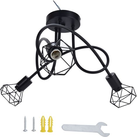 [Luminaire de Plafond] [Sans Marque] [3 Bras] Appareil D'Éclairage Suspendu en Fer Sculpté pour Salon Salle à Manger Chambre avec Ampoules E14 85‑265V Noir