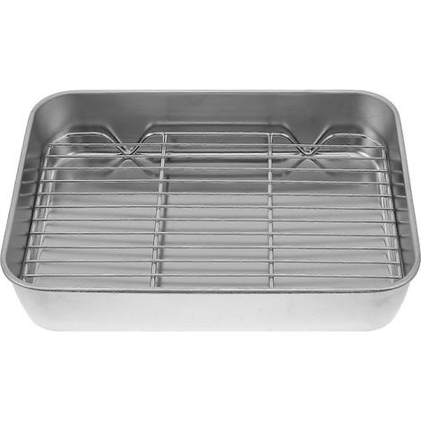 Backblech aus Edelstahl mit Rost, praktische Auflaufform (silber) – 23 x 17 x 5 cm – Silber (1/4)