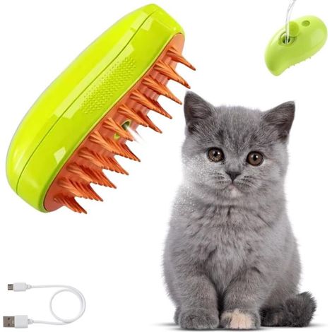 Katzen-Dampfbürste, 3-in-1 Katzen-Dampfbürste Grün Dampfbürste für Katzen Multifunktions-Dampfbürste für Katzen Bürste für Hunde und Katzen (1/5)