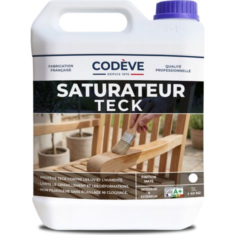 Codève Bois – Saturateur teck 5 L – Protection bois dur et teck – Rendement 8-11 m²/L – Application facile en 2 couches croisées