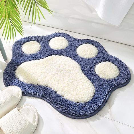 Tapis de Bain Antidérapant pour Sol de Salle de Bains, 40 x 60 cm Tapis de Bain Lavable Forme de Patte de Chat, Super Absorbant et Doux Tapis de Douche Microfibre, Lavable en Machine (Bleu)