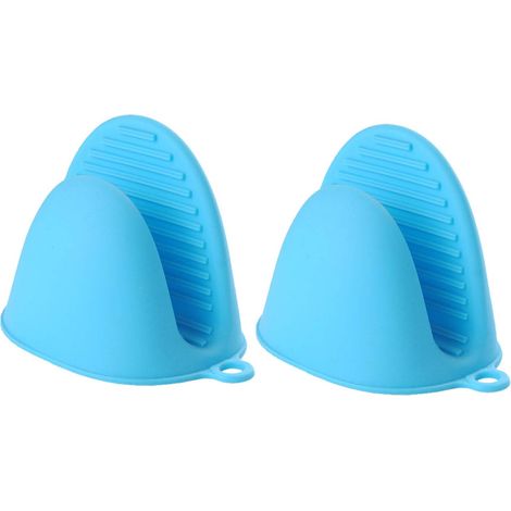 Lot de 2 maniques en silicone résistant à la chaleur, pour la cuisine, la préparation de plats et la pâtisserie, bleu (1/3)
