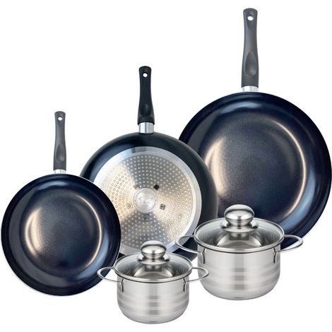 Ensemble de 3 Poêles de cuisson 24, 28 et 32 cm et 2 faitouts 14 et 16 cm Elo Prima Brillant (1/5)