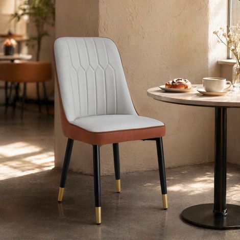 Lote de 2 sillas de comedor de PU bicolor gris claro y marrón, patas metálicas negras HAVRYA (1/5)