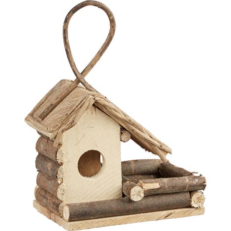 Relaxdays Casetta per Uccellini da Appendere, Nido Casina Classico, in Legno, Rifugio Fatto a Mano Decorativo, Naturale