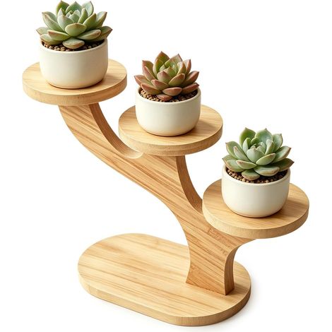 Support de Table à 2 Niveaux en Bambou, Étagère Ronde pour Plantes Grasses, Support Rond de Plante de Table, Idéal pour le Bureau, la Chambre et la Salle à Manger (1/5)