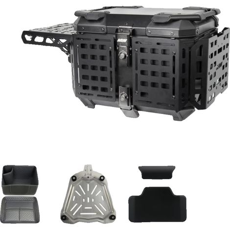 Baúl para motocicleta, impermeable, de liberación rápida, con protección negra, 45 litros. (1/2)