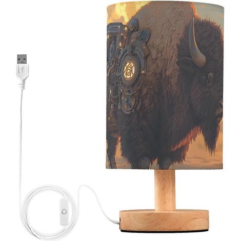 Lampe de table RUIYUE Steampunk à motif bison, lumière LED chaude avec port USB, lampe de chevet décorative pour chambre, salon ou bureau ( ) (1/5)