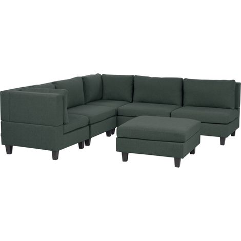 Modular Corner Sofa 5 Seater UNSTAD Fabric Dark Green with Ottoman Right Hand