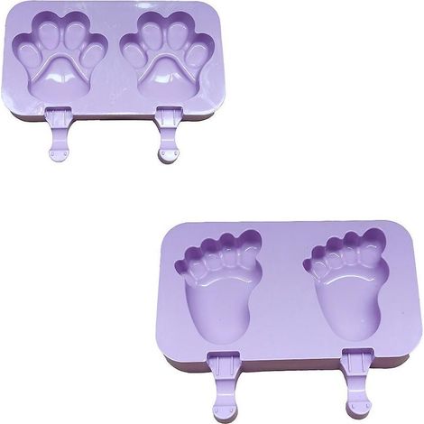 (empreinte De Patte D'ours Violet + Empreinte De Pied Violet) Moule Crme Glace Avec Couvercle (bton En Bois) - Moule Glaons Mnagers - Creative.c (1/5)