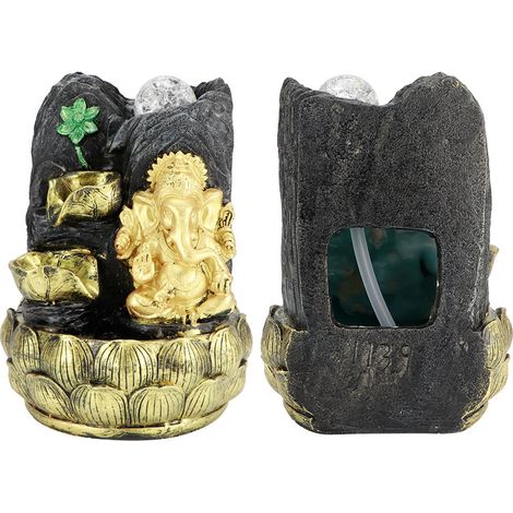 Fontaine à eau de bureau avec statue d'éléphant Ganesha et Bouddha, décoration pour la maison et boule lumineuse (prise UE 220-240 V) (1/5)