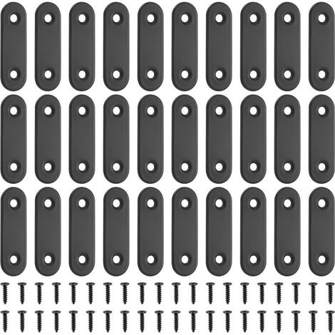 30 Stück flache Montageplatten, flache Verbinder, flache perforierte Metall-Montagelaschen, Lochplatte, Befestigungswinkel aus Edelstahl, Verbindungsplatten (Schwarz 50x16mm)
