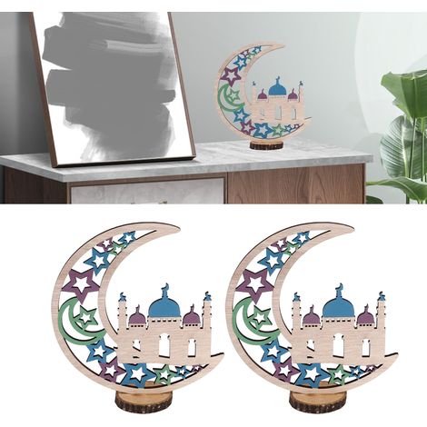 [Mondornament] Mondzeichen Eid Mubarak aus Buchsbaumholz (2 Stück, 18,5 x 17 cm) - Festliche Dekoration für Zuhause, Café JM00454