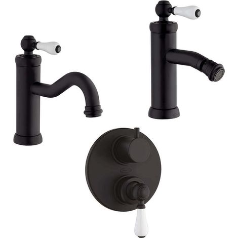 Kit miscelatori lavabo bidet e incasso doccia con deviatore serie Tosca nero opaco Jacuzzi Rubinetteria (1/5)