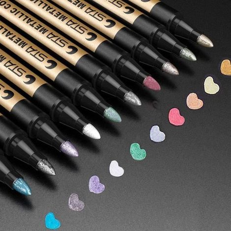 Marqueur en métal, Marqueur Peinture 10 types de stylo de peinture flash 2mm Metallique Pour Papier, Textile, Verre, Galet (1/3)