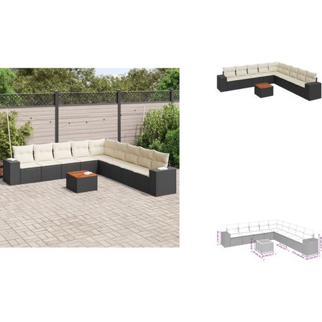 10-tlg. Garten-Sofagarnitur mit Kissen Schwarz Poly Rattan - Gartenmöbel Set - PE-Rattan Möbel - Outdoor Lounge - Esstisch - Gartenecke (1/3)