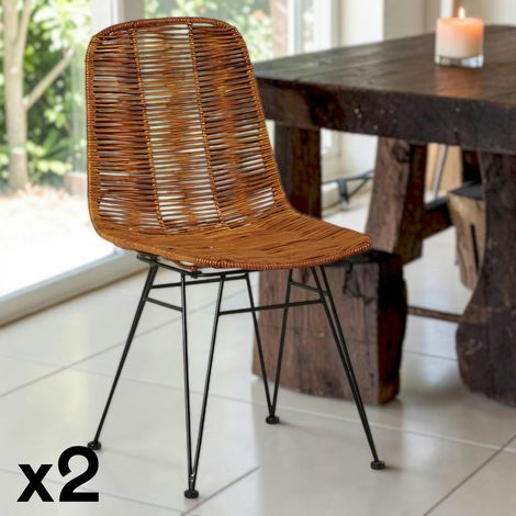 Chaise en rotin naturel pieds métal noir (lot de 2) CANADA (1/4)