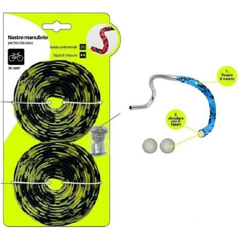 TRADE SHOP - Nastro Manubrio Per Bici Bicicletta Da Corsa Universale Tappi Chiusura Xc-2607 -