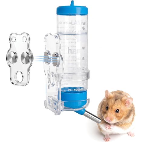 Hamster Water Bottle with Magnetic Stents 125ml Hamster Bottle with Automatic Drinking Cup Holder for Syrian Hamsters Dwarf Rabbits, Guinea Pigs, Small Animals and Octodons, Blue (1/5)