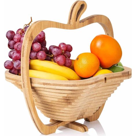 1 Corbeille à fruits, Panier pliable, Bois robuste, Planche à découper, Cuisine, Salon