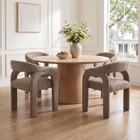 Wahson Chaise de Salle à Manger en Chenille Chaise de Cuisine Lot de 4 avec Dossier Incurvé, Chaise Dîner Moderne pour Cuisine/Salle à Manger, Brun