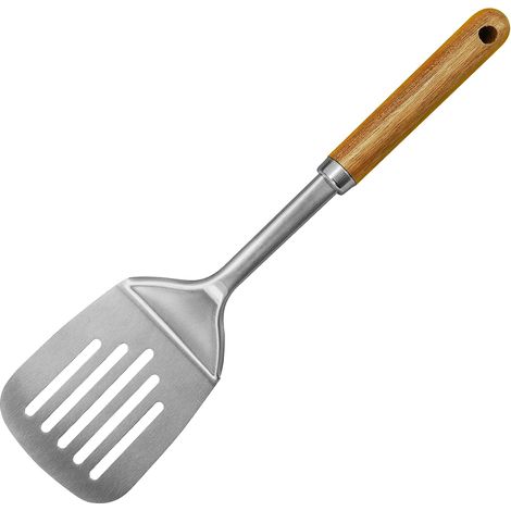 1 Spatule Ajourée Acier Inoxydable Bois D'acacia Résistante Chaleur 200° Cuisine (1/5)