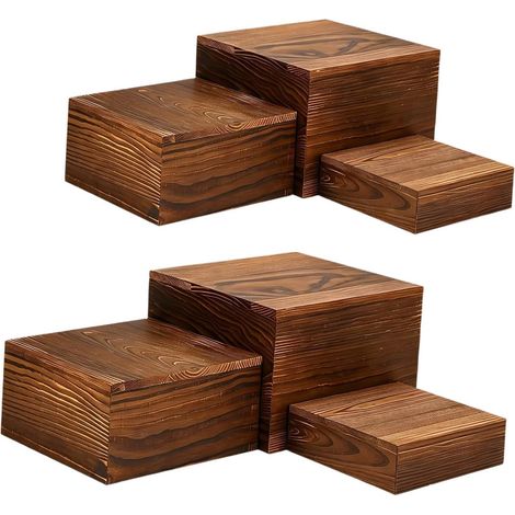 Expositor de madera apilable en forma de cubo, juego de 6, versátil, para dulces, joyas, fiestas de cumpleaños, figuritas pequeñas. (1/5)