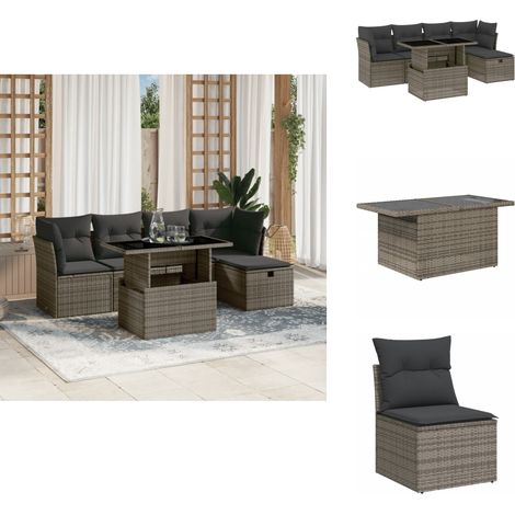Salon de jardin 6 pcs avec coussins gris résine tressée - Ensemble Salon De Jardin - Mobilier De Jardin - Salon Extérieur - Table De Jardin Extensible - Chaise Longue (1/5)