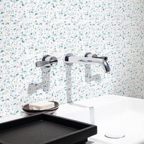 Stickers muraux - Sticker Mural Carrelage adhésif Cuisine Salle de Bain - 9 STICKERS CARRELAGES TERRAZZO ROLLO - 9stickers10x10cm (1/5)