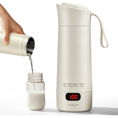 Petite bouilloire électrique de voyage, 400 ml, bouilloire portable, mini tasse, arrêt automatique en acier inoxydable 304 avec 4 réglages de température pour thé, café (blanc) (1/5)