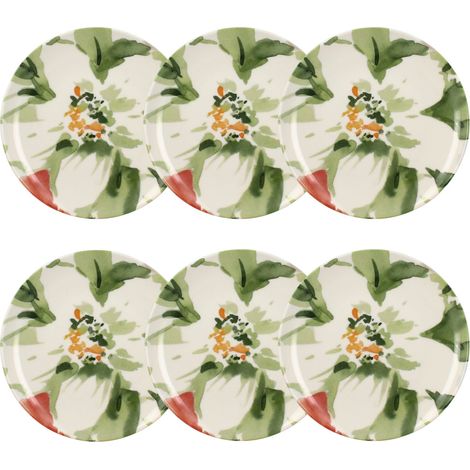 Lot de 6 assiettes à dessert en porcelaine 21cm, FLORALUX