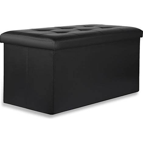 Puff plegable Valora XXL con almacenamiento, cuero ecológico negro (1/5)